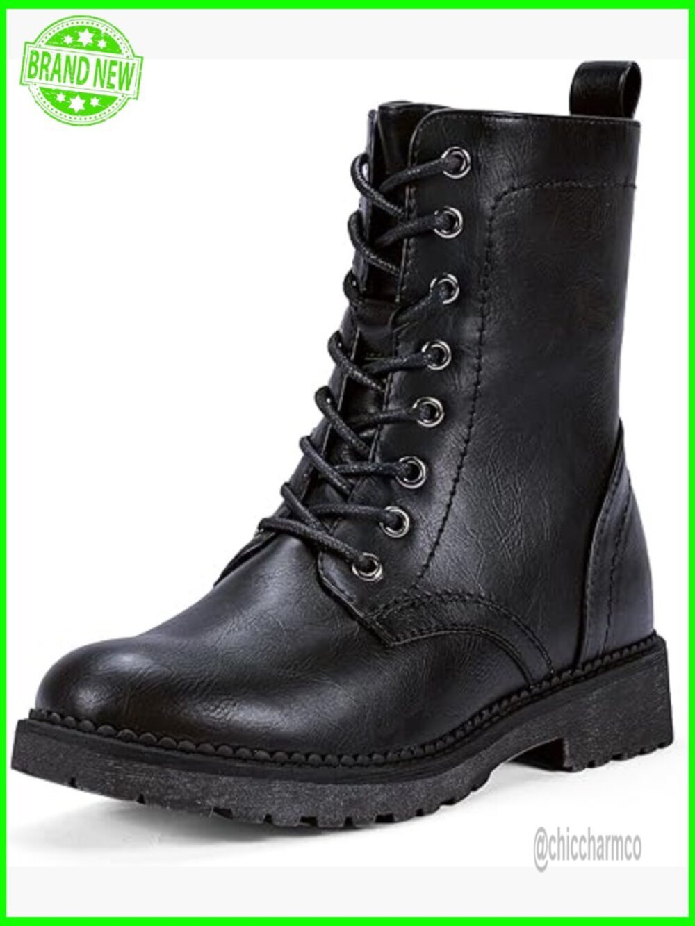 Women's Combat Ankle Black Flat Boots Military Fashion Booties Inner Zip